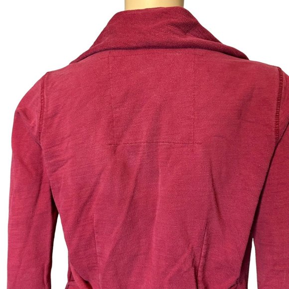Lucky Brand Womens Open Cardigan Size XS Burgundy Mid Length Pockets Collared - Picture 5 of 15